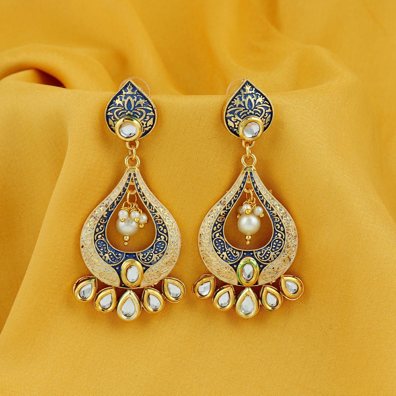 Sukkhi Ravishing Pearl Gold Plated Mint Collection Kundan Chandelier Earring for Women