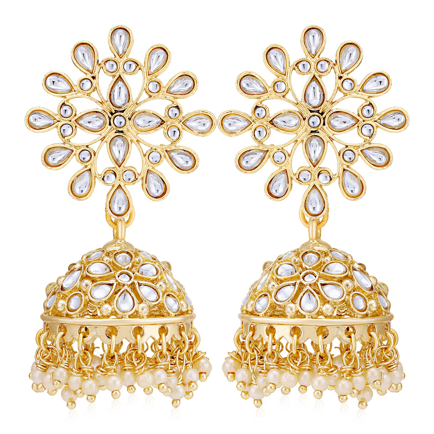 Sukkhi Eye-Catching Pearl Gold Plated Kundan Jhumki Earring for Women