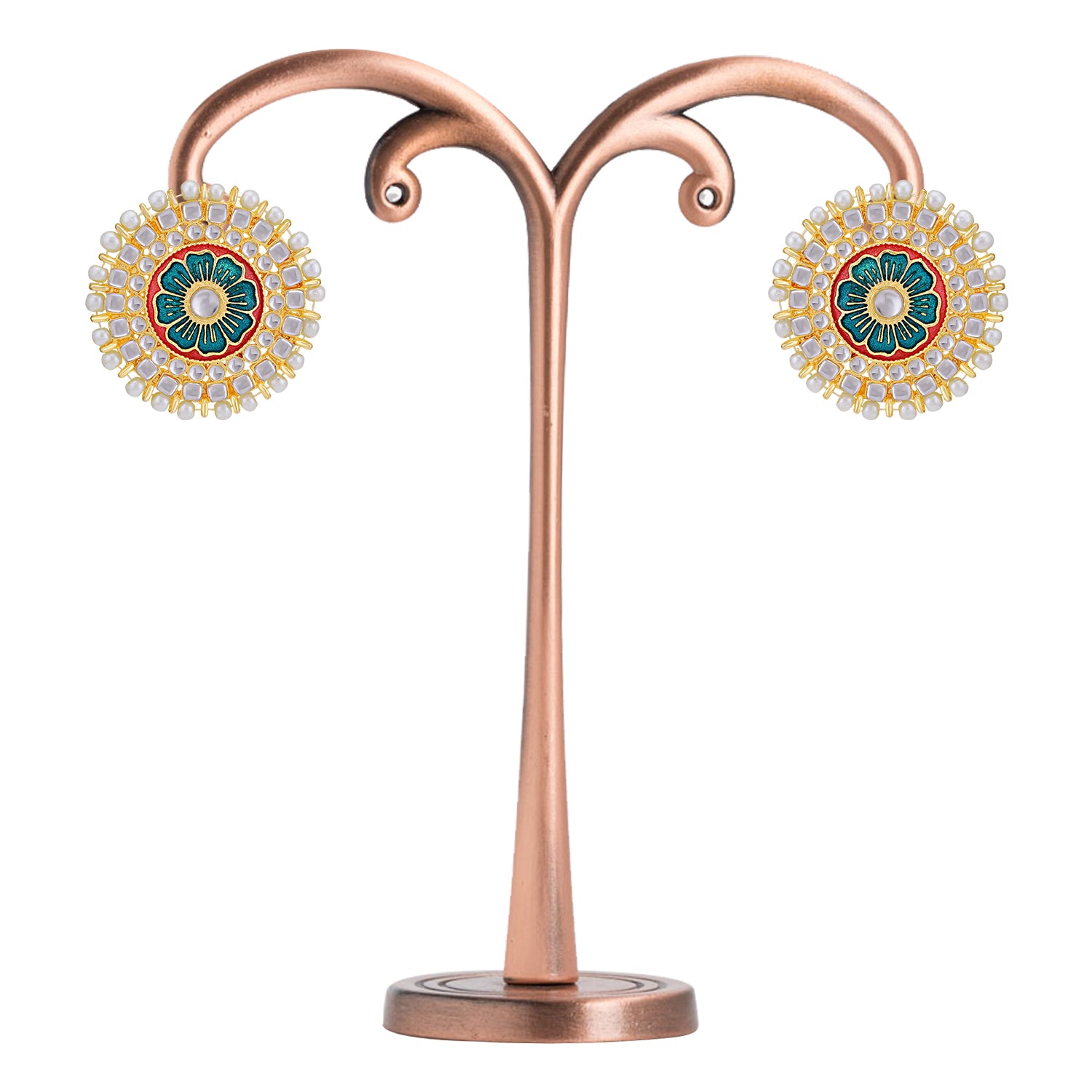 Sukkhi Fabulous Pearl Gold Plated Kundan Meenakari Stud Earring for Women