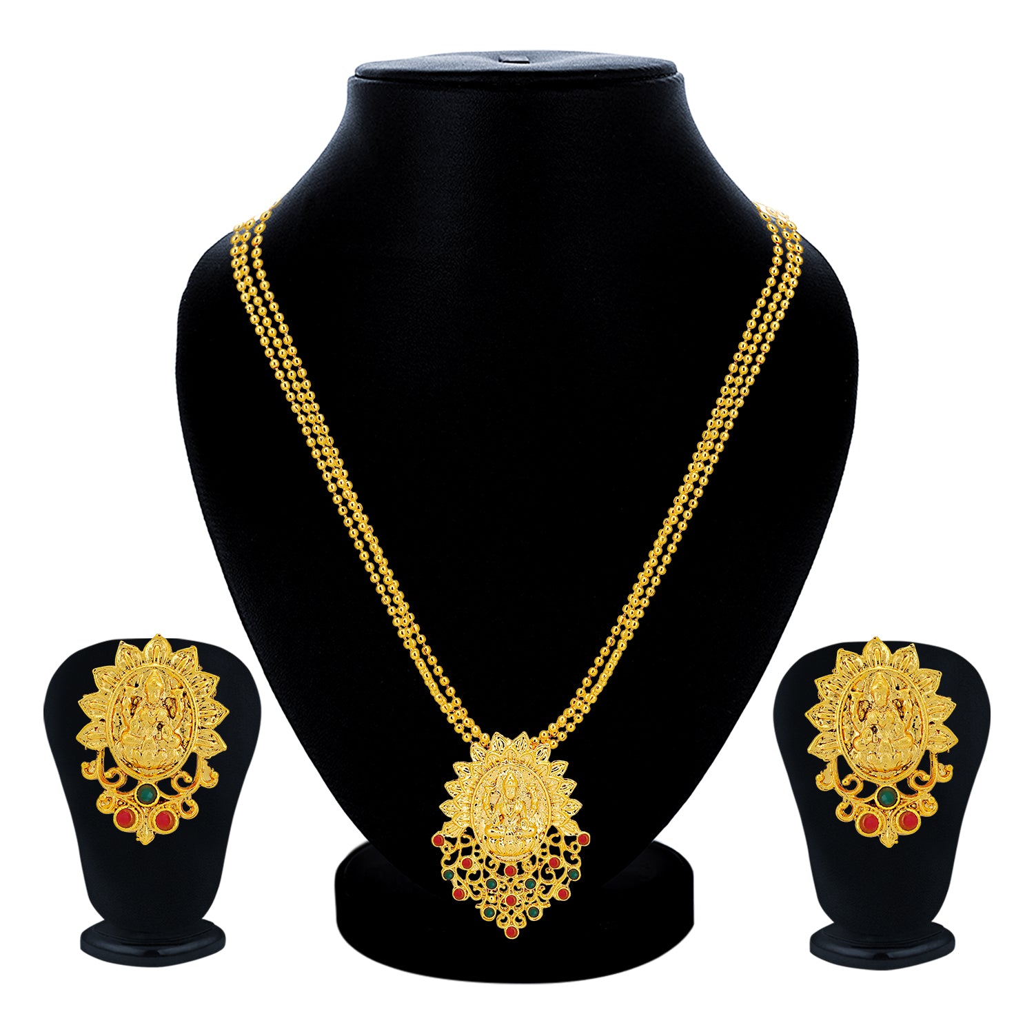 Sukkhi Classic Gold Plated Goddess Laxmi Multi-String Necklace Set for Women