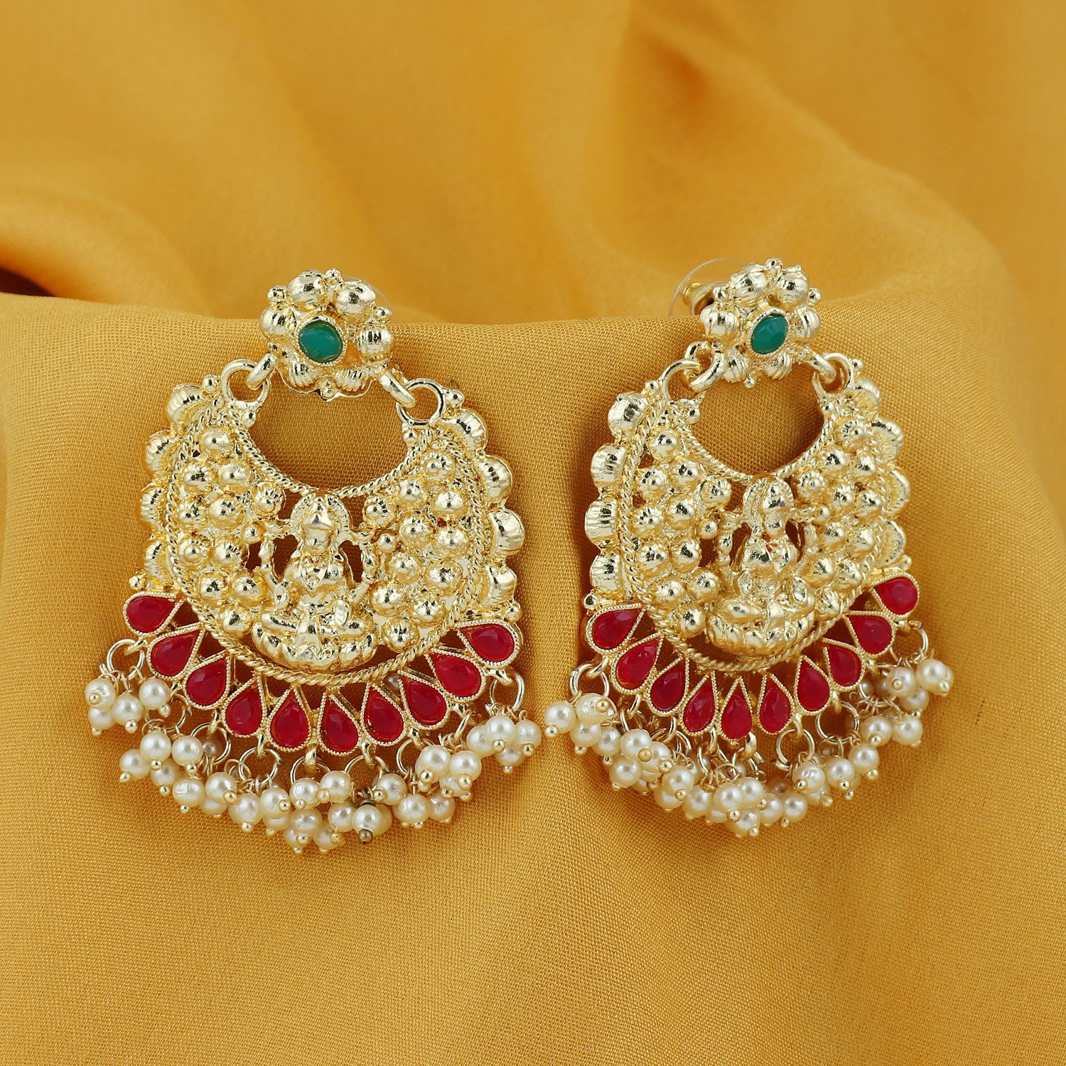 Sukkhi Ethnic Pearl Gold Plated Goddess Chandbali Earring For Women