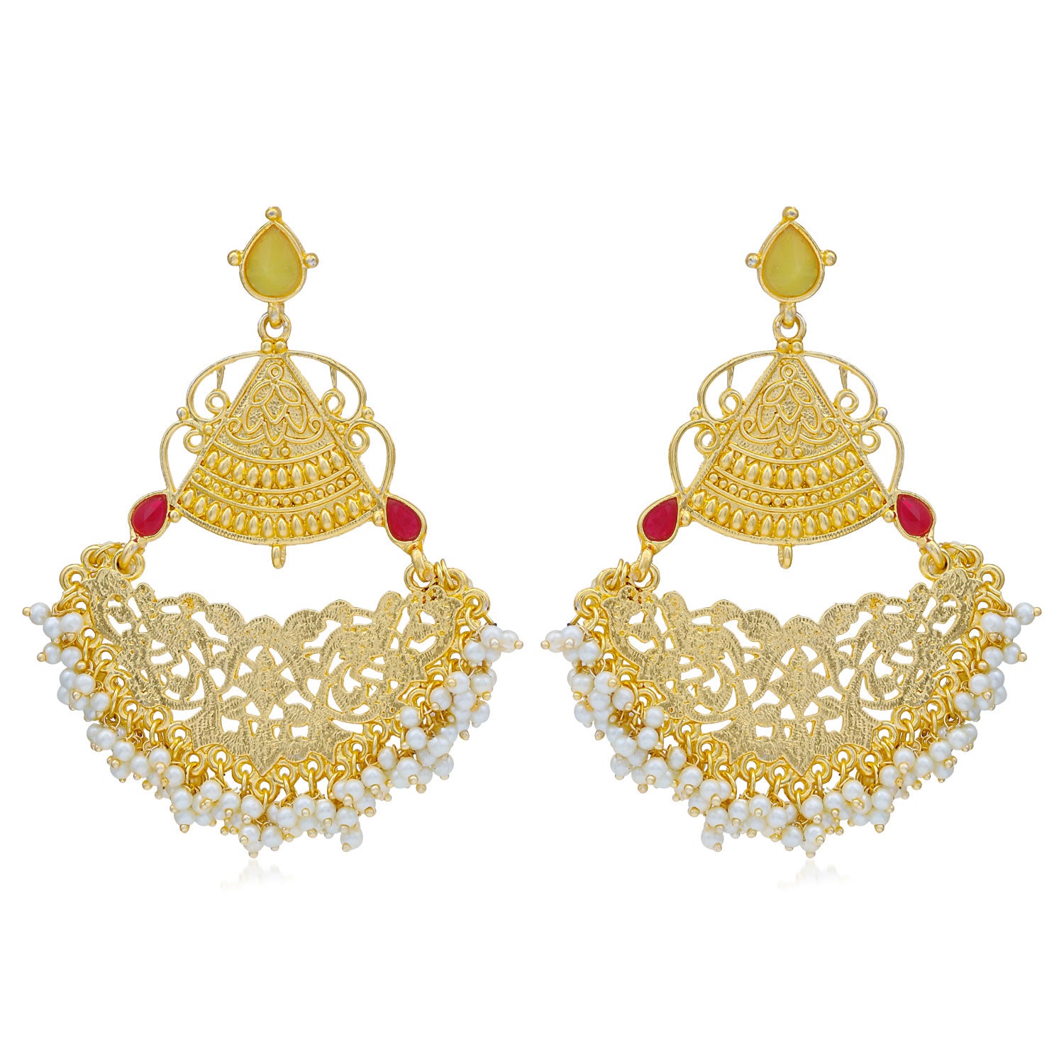 Sukkhi Glitzy Gold Plated Pearl Chandelier Earring For Women