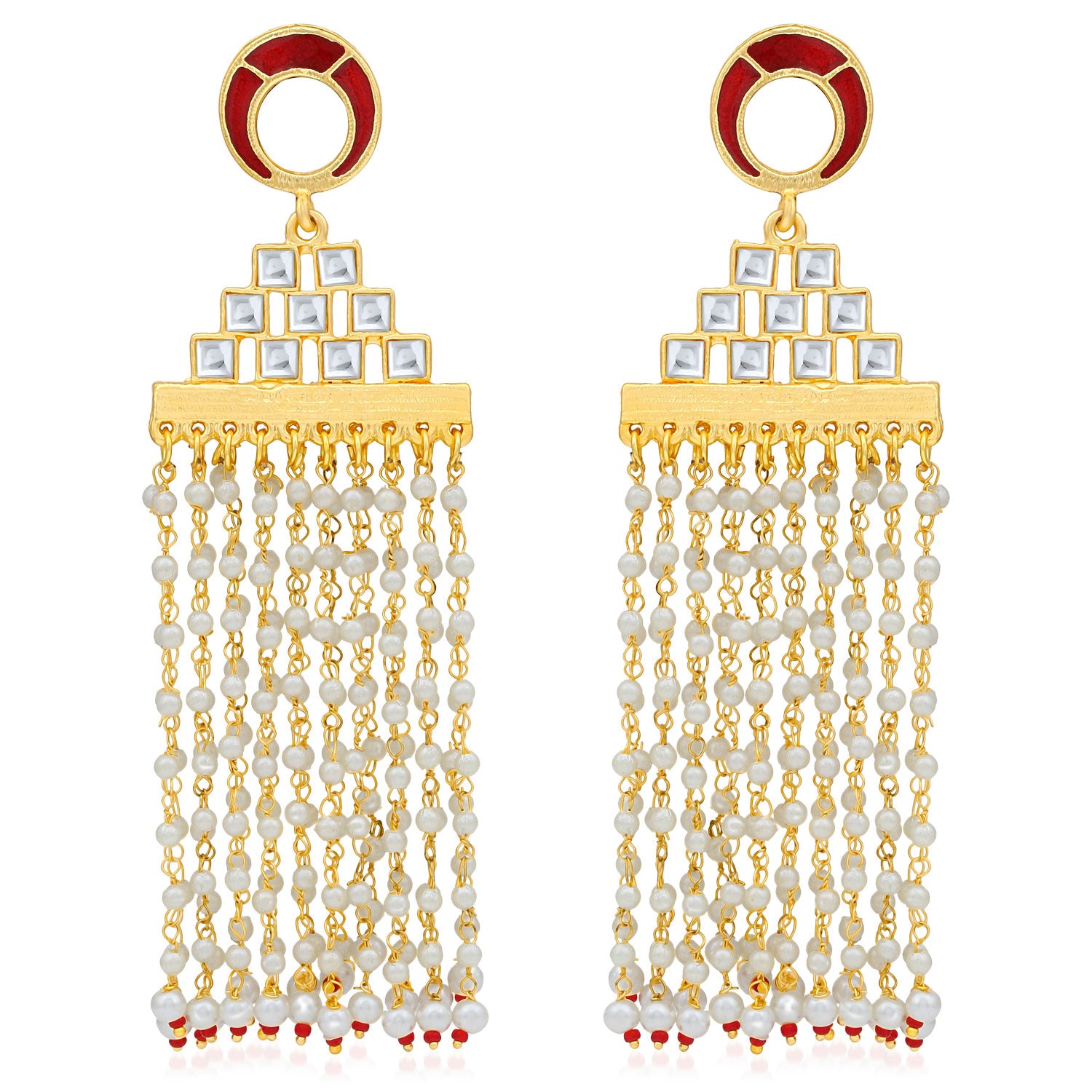 Sukkhi Classy Gold Plated Pearl Meenakari Chandelier Earring For Women