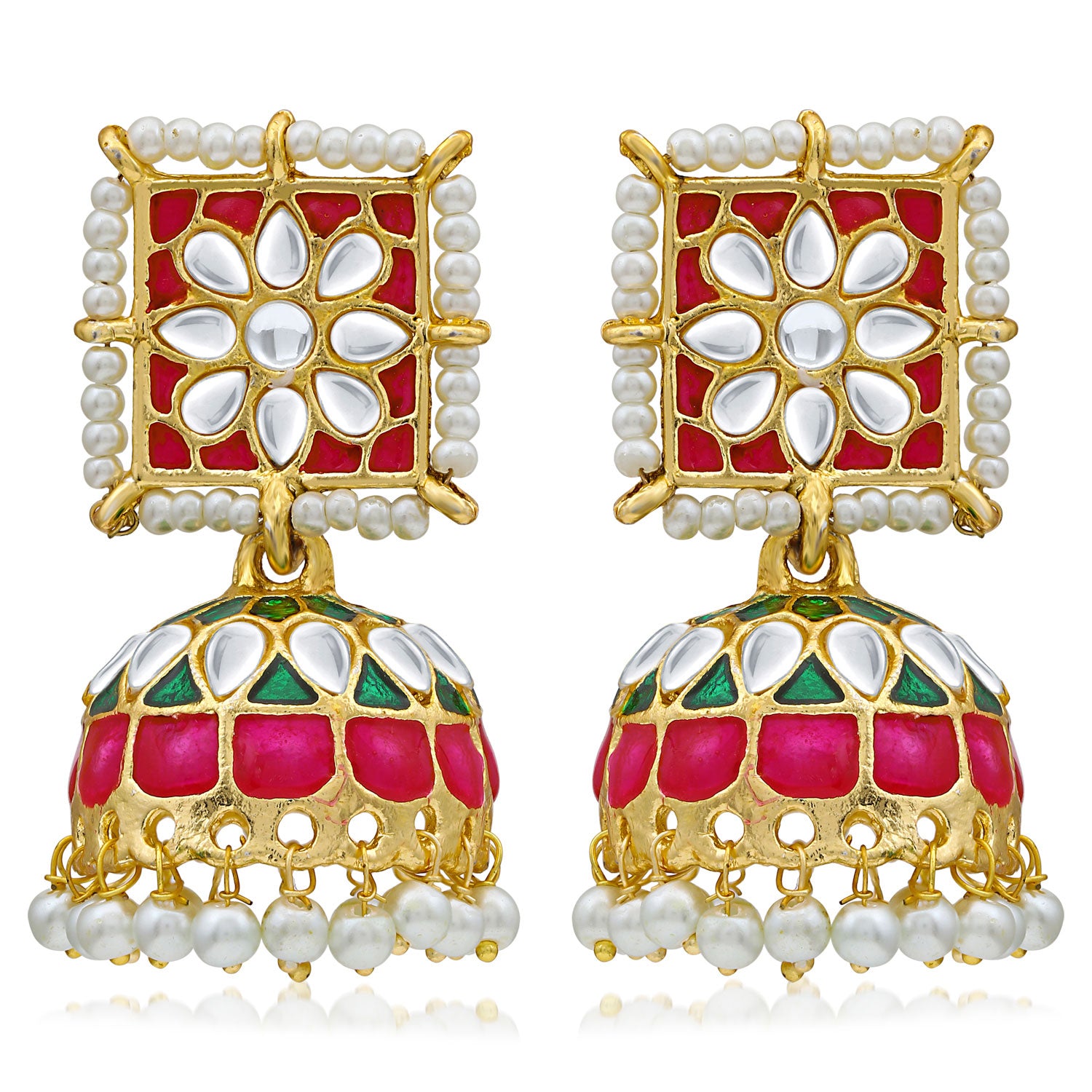 Sukkhi Ethnic Pearl Gold Plated Kundan Meenakari Jhumki Earring For Women