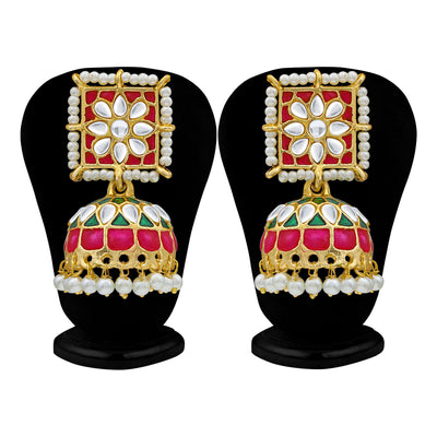 Sukkhi Ethnic Pearl Gold Plated Kundan Meenakari Jhumki Earring For Women