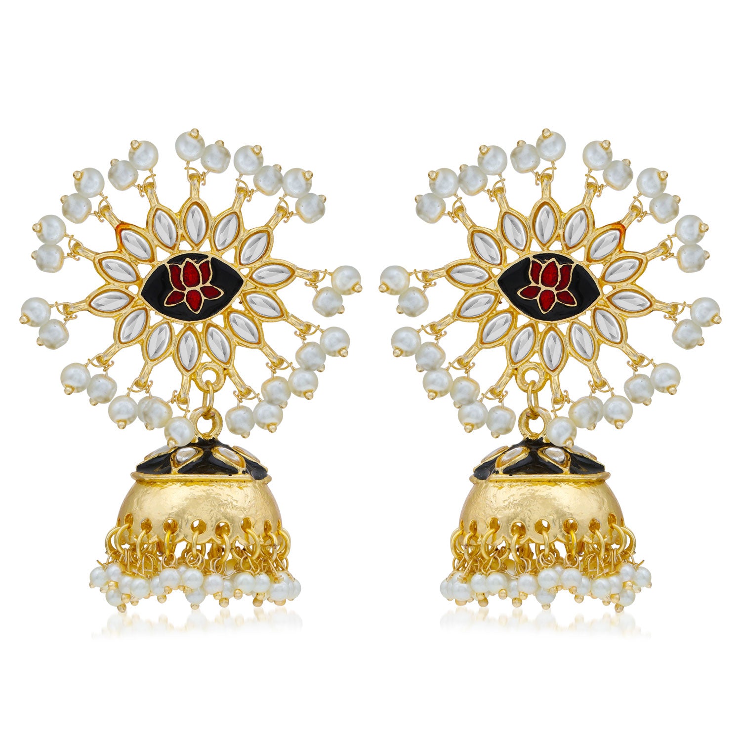Sukkhi Designer Kundan Gold Plated Pearl Meenakari Jhumki Earring For Women