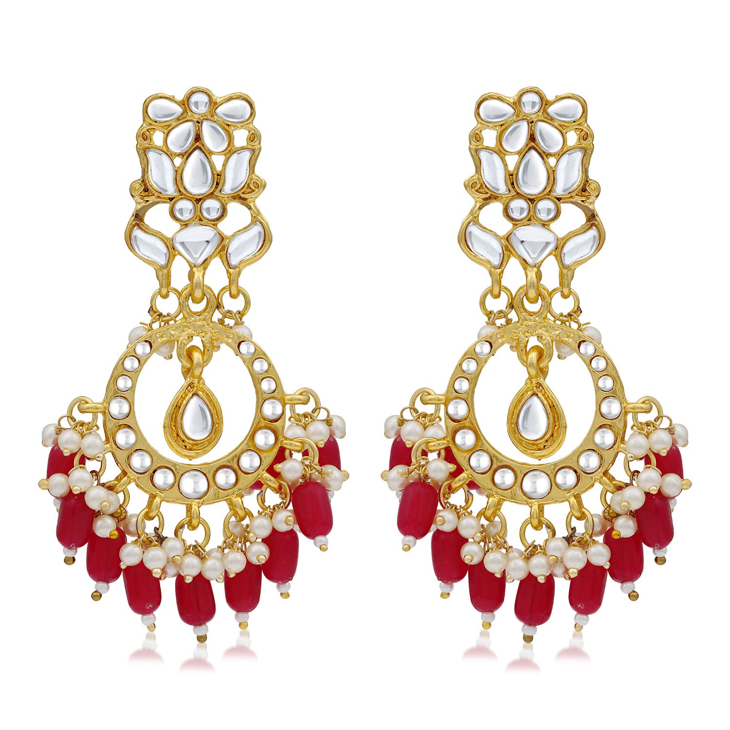 Sukkhi Designer Kundan Gold Plated Pearl Chandelier Earring for Women