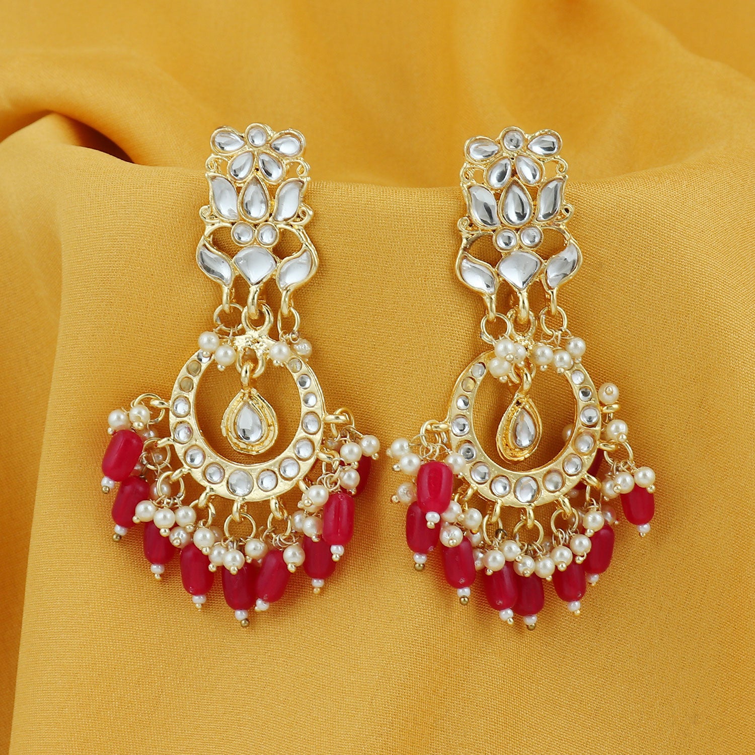 Sukkhi Designer Kundan Gold Plated Pearl Chandelier Earring for Women