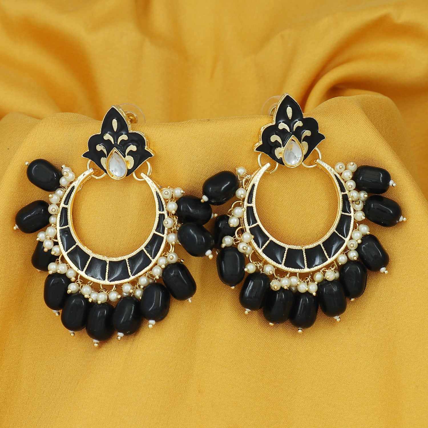 Sukkhi Astonish Pearl Gold Plated Kundan Meenakari Chandbali Earring for Women