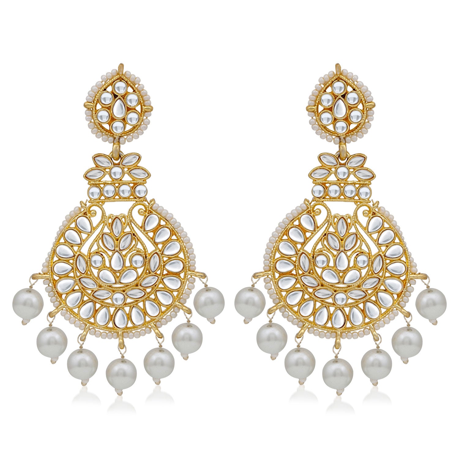 Sukkhi Gleaming Pearl Gold Plated Kundan Chandbali Earring for Women