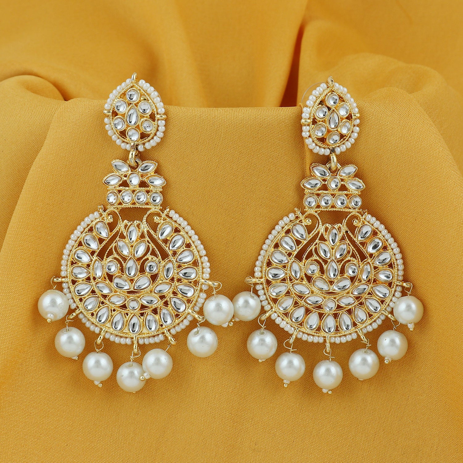 Sukkhi Gleaming Pearl Gold Plated Kundan Chandbali Earring for Women