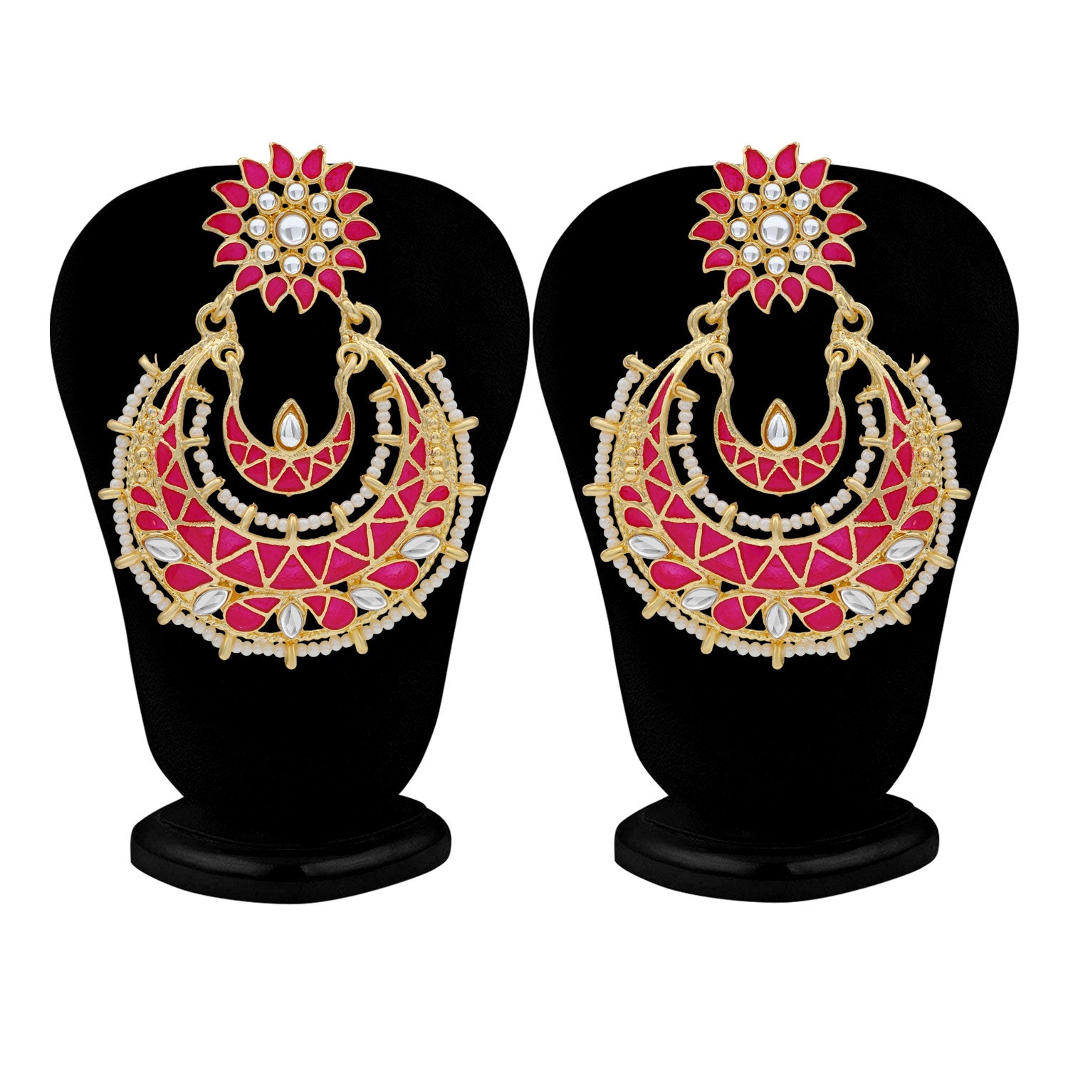 Sukkhi Elegant Pearl Gold Plated Kundan Meenakari Chandbali Earring For Women