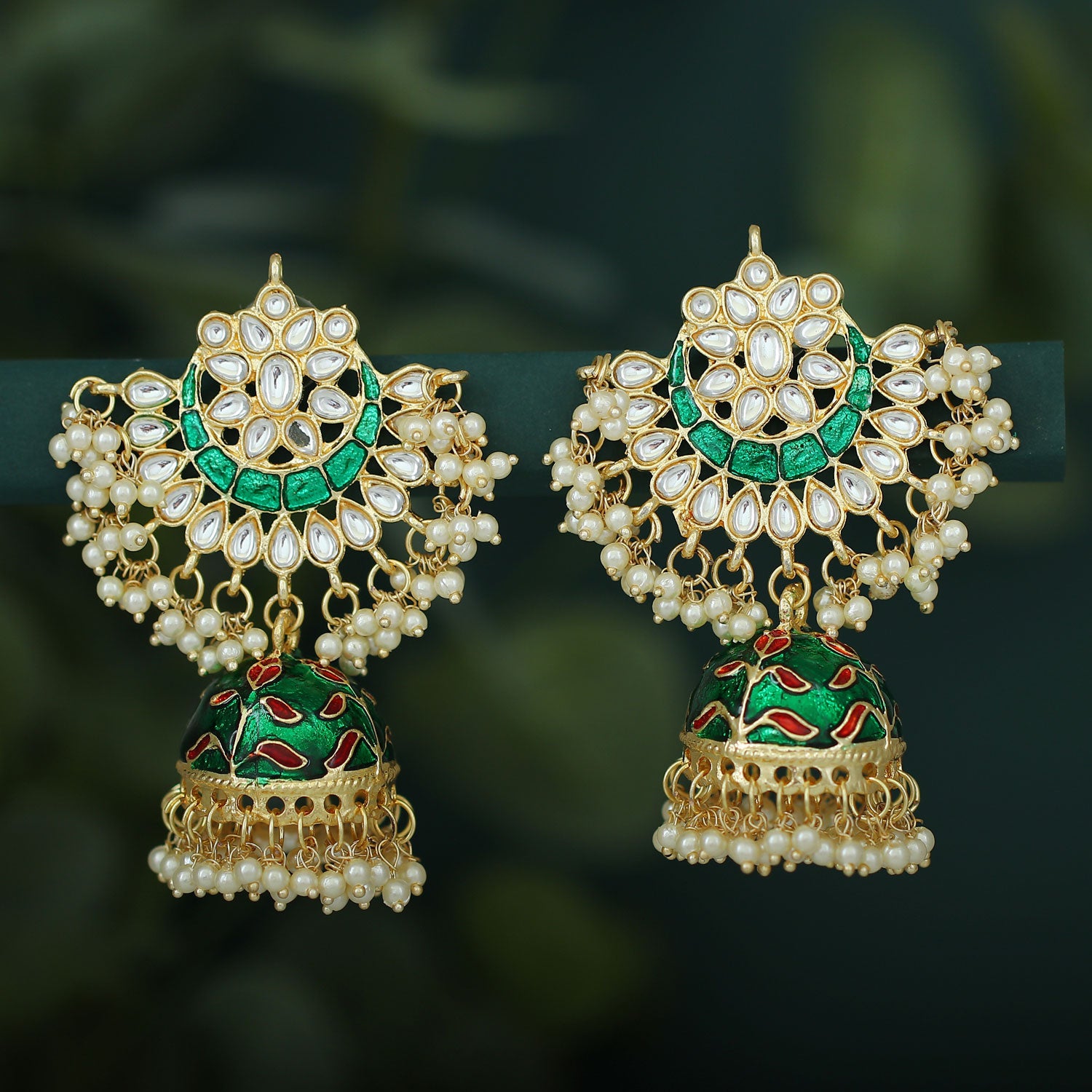 Sukkhi Exclusive Pearl Gold Plated Kundan Meenakari Jhumki Earring Form Women