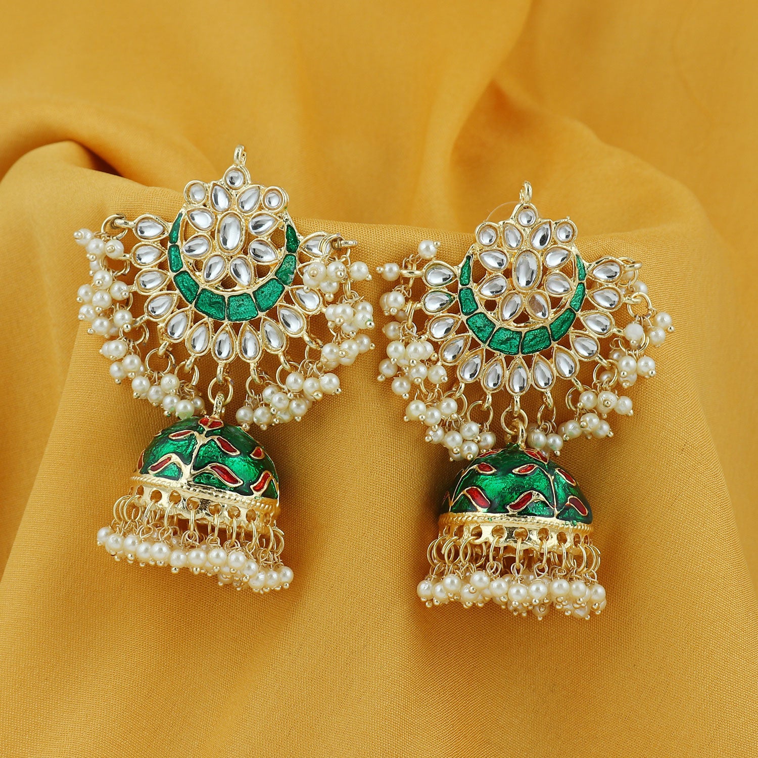 Sukkhi Exclusive Pearl Gold Plated Kundan Meenakari Jhumki Earring Form Women