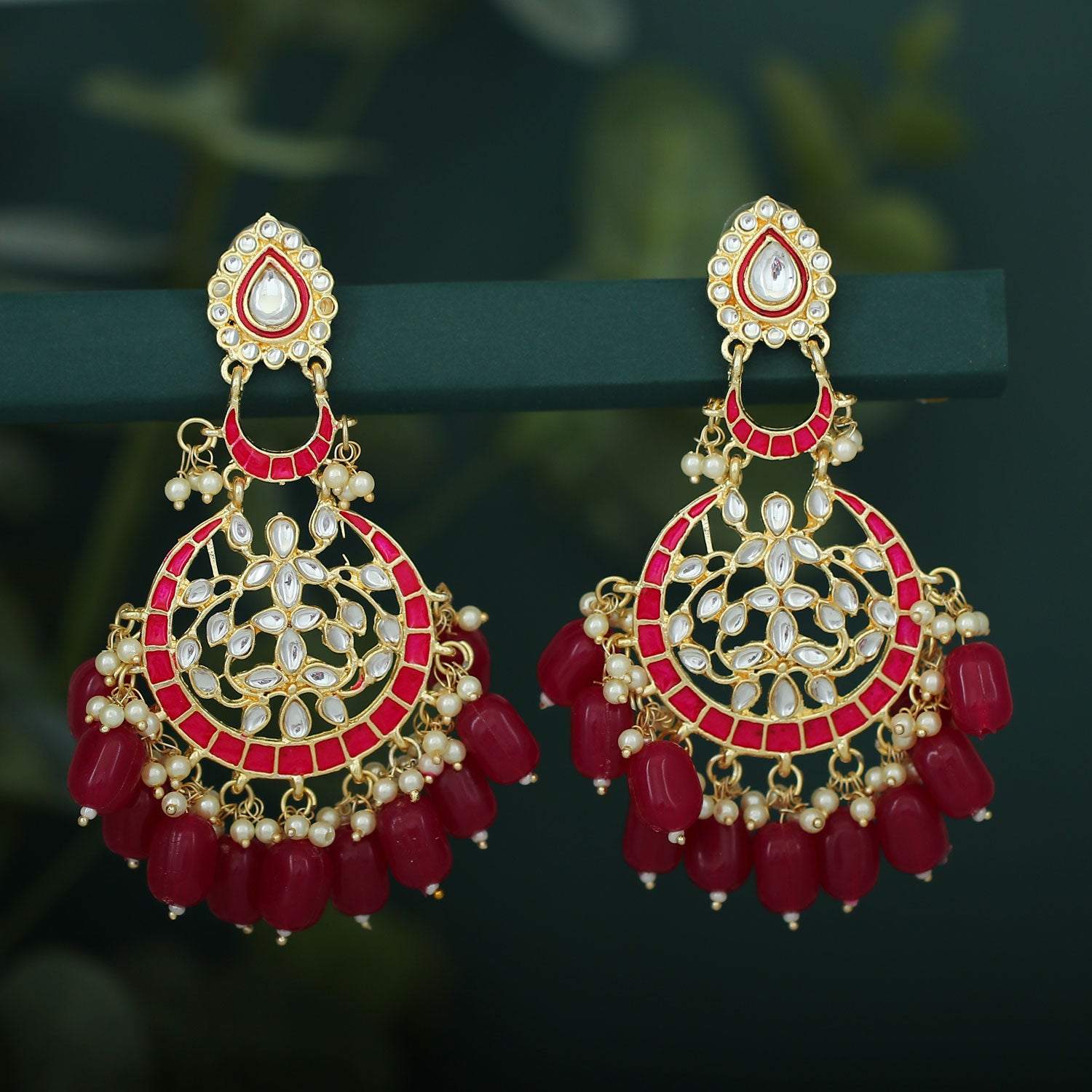 Sukkhi Amazing Pearl Gold Plated Kundan Meenakari Chandbali Earring For Women