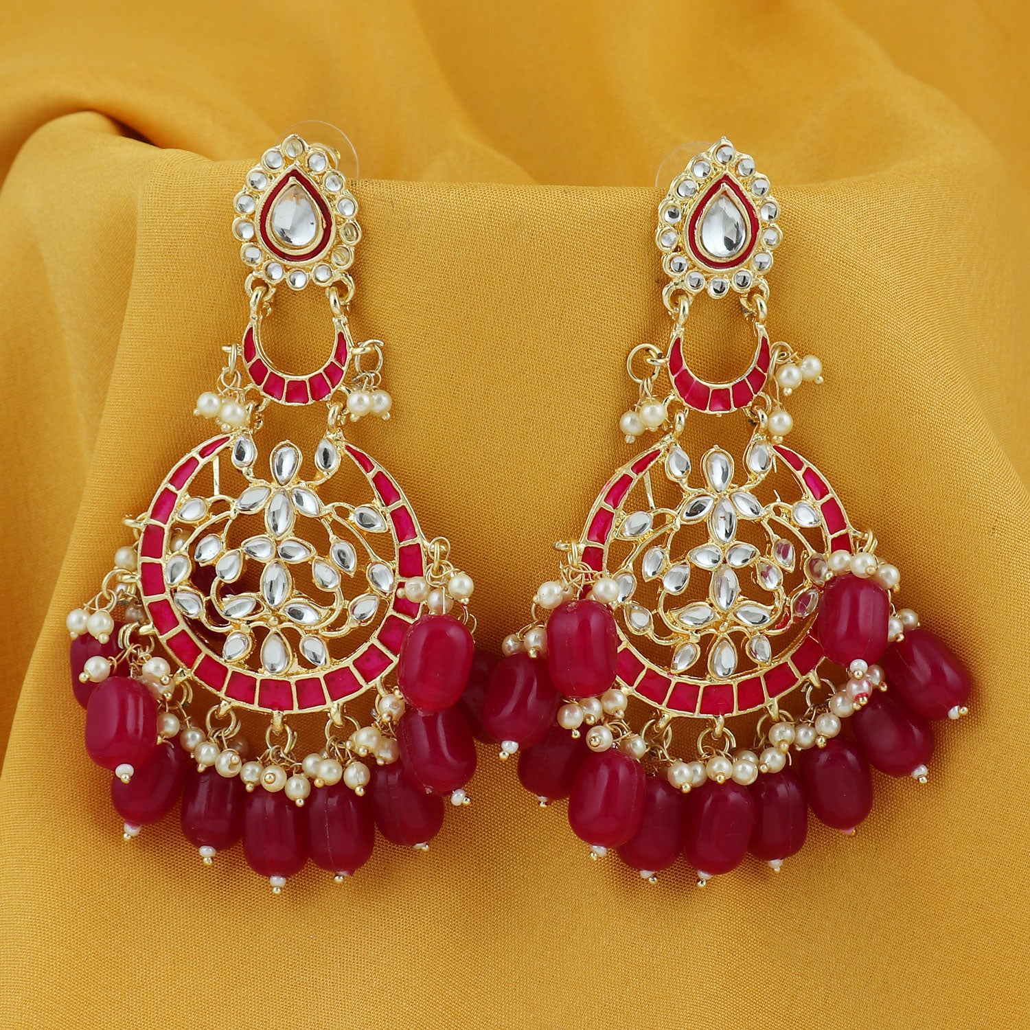 Sukkhi Amazing Pearl Gold Plated Kundan Meenakari Chandbali Earring For Women
