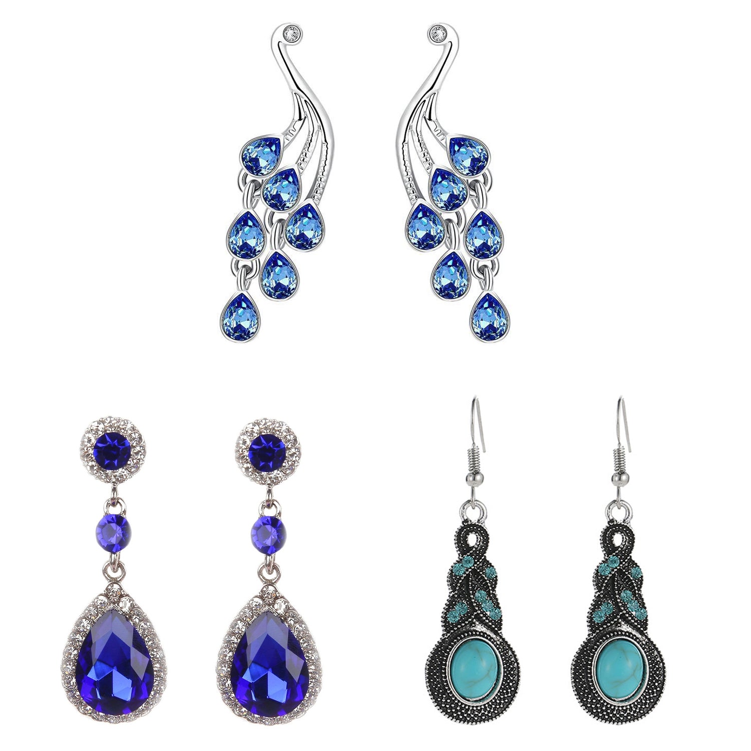 Sukkhi Glorious Rhodium Plated Crystals from Swarovski Dangle Pair of 3 Earring Combo For Women