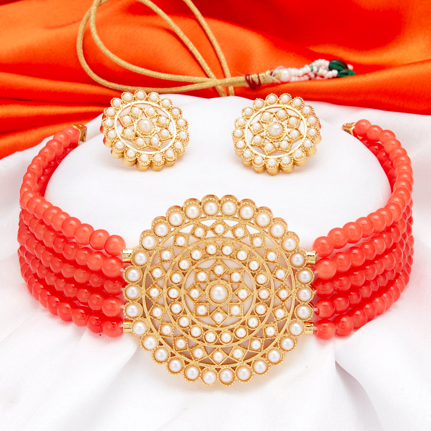 Sukkhi Lavish Gold Plated Pearl Choker Necklace Set for Women