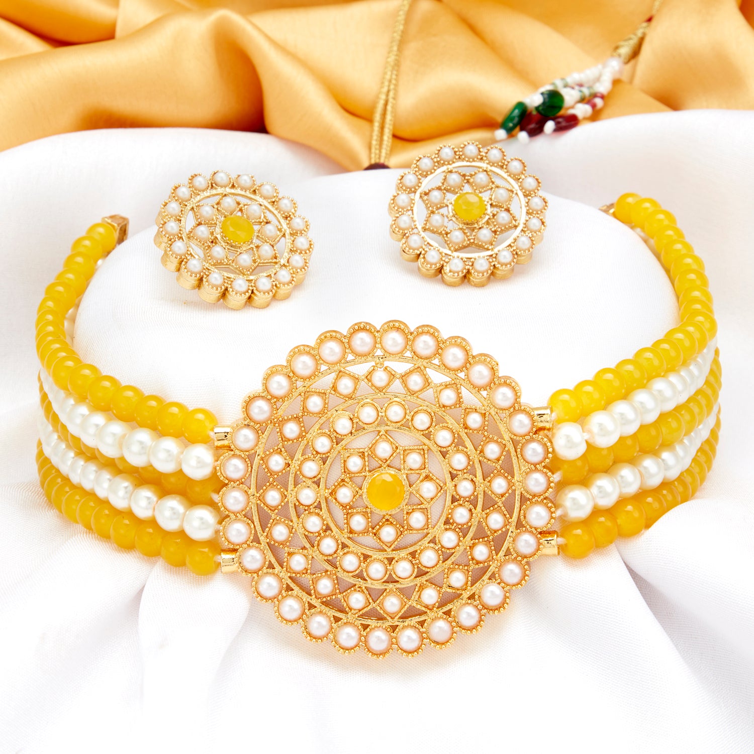 Sukkhi Lavish Gold Plated Pearl Choker Necklace Set for Women