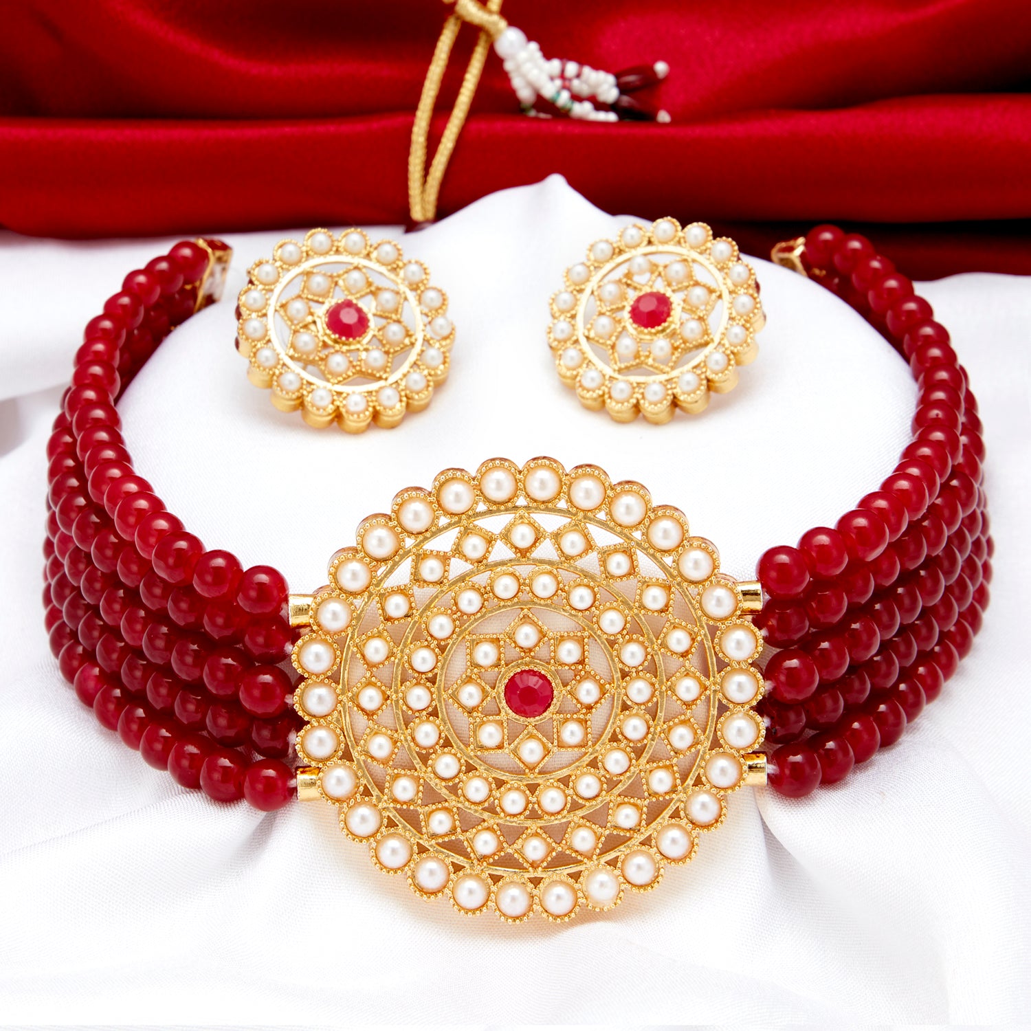 Sukkhi Lavish Gold Plated Pearl Choker Necklace Set for Women