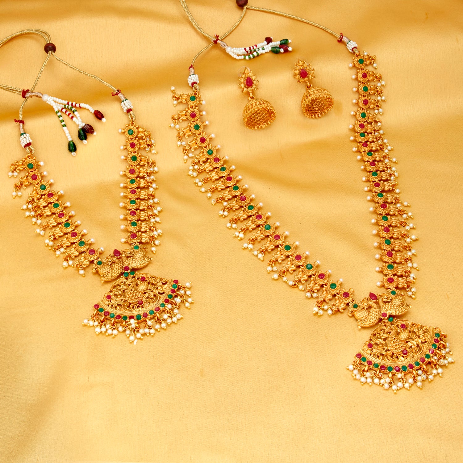 Sukkhi Classic Pearl Gold Plated Peacock Long Haram Necklace Set for Women