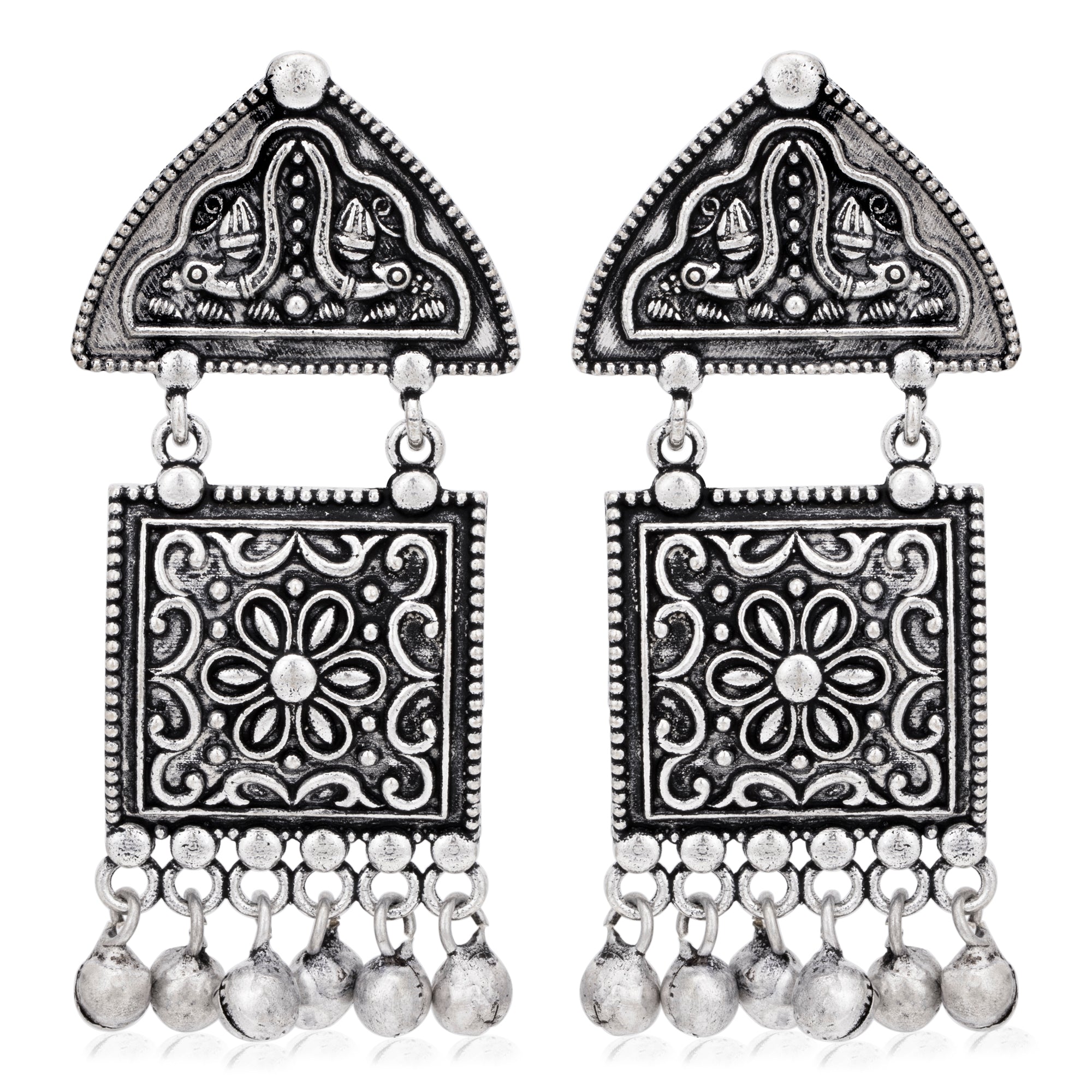 Sukkhi Elegant Oxidised Floral & Peacock Dangle Earring for Women