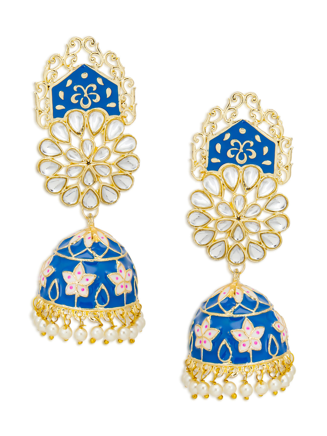 Sukkhi Amazing Pearl Gold Plated Kundan Meenakari Jhumki Earring for Women
