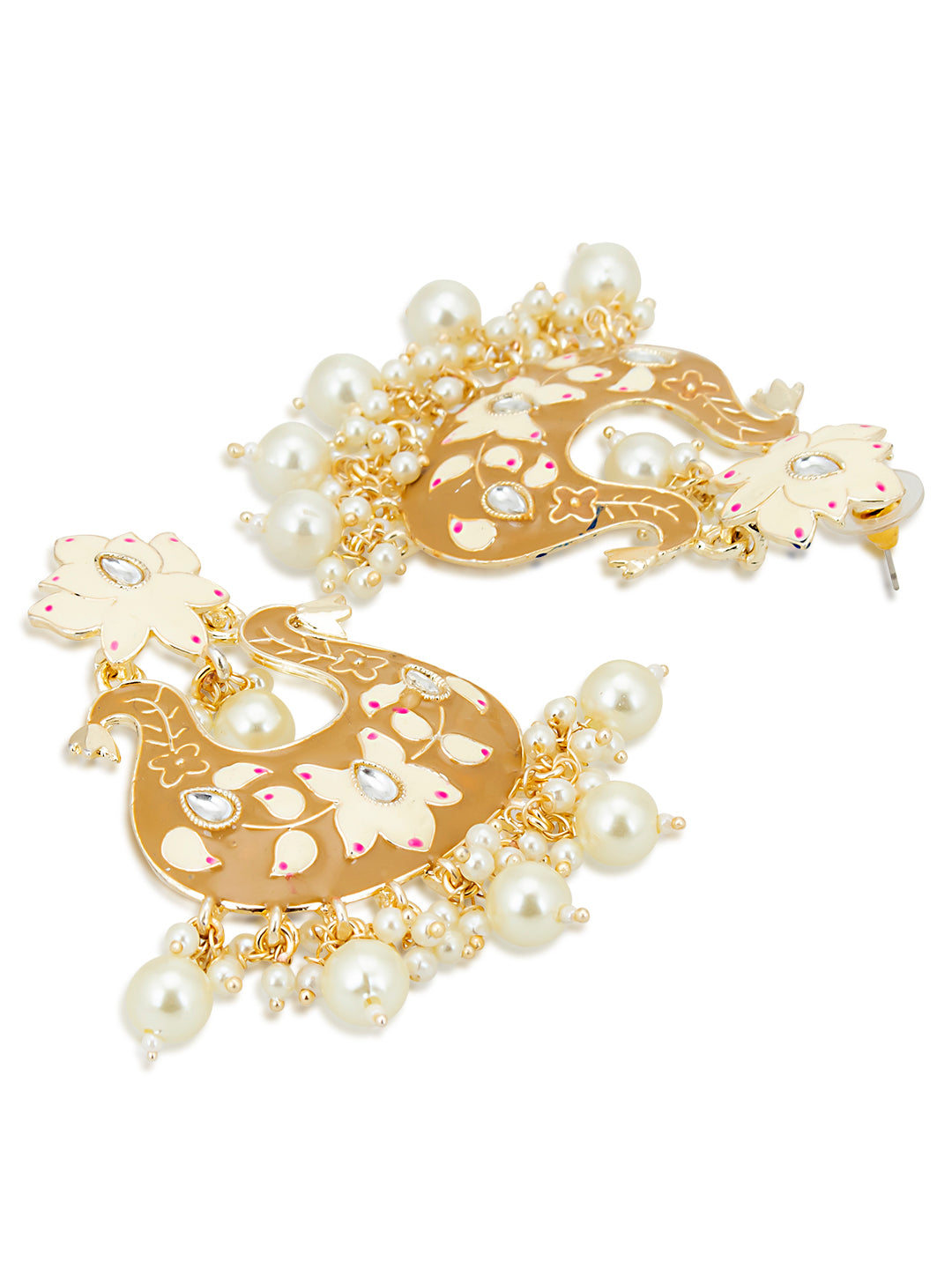 Sukkhi Amazing Pearl Gold Plated Kundan Lotus Meenakari Jhumki Earring for Women