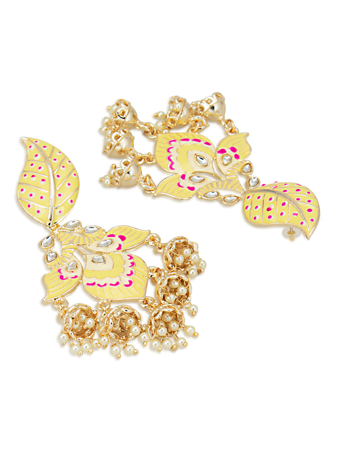 Sukkhi Ethnic Pearl Gold Plated Kundan Meenakari Chandelier Earring for Women