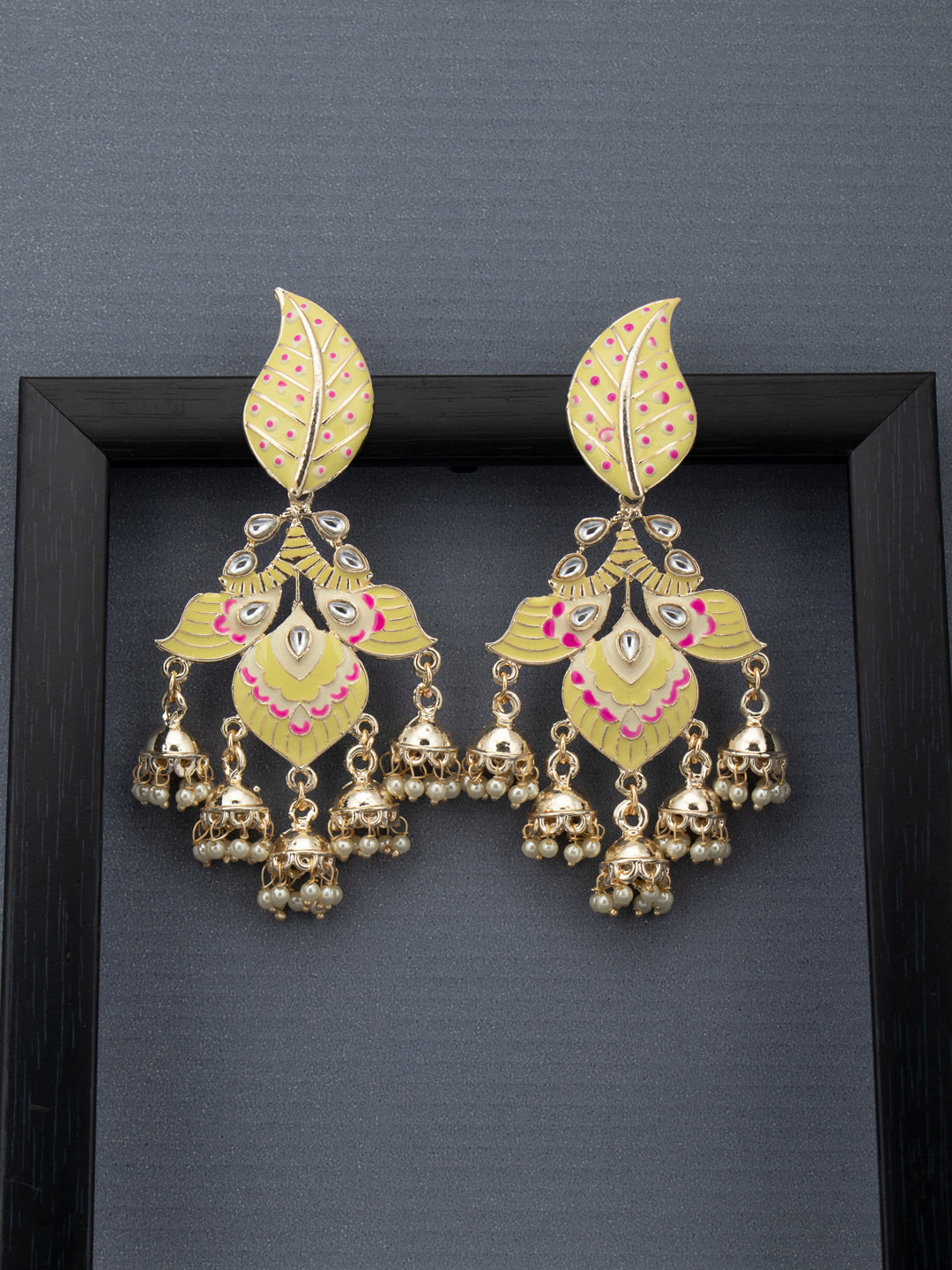 Sukkhi Ethnic Pearl Gold Plated Kundan Meenakari Chandelier Earring for Women