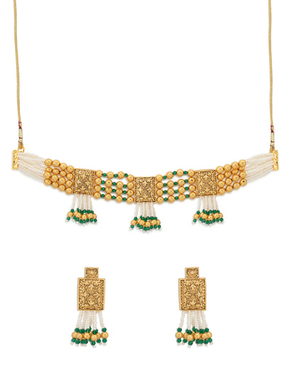 Sukkhi Elegant Gold Plated Pearl Choker Necklace Set for Women (SKR73297)