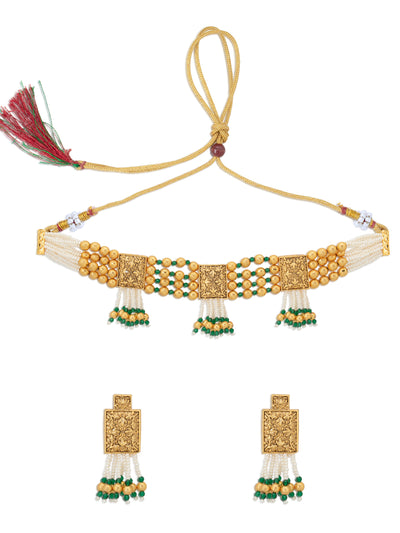 Sukkhi Elegant Gold Plated Pearl Choker Necklace Set for Women (SKR73297)