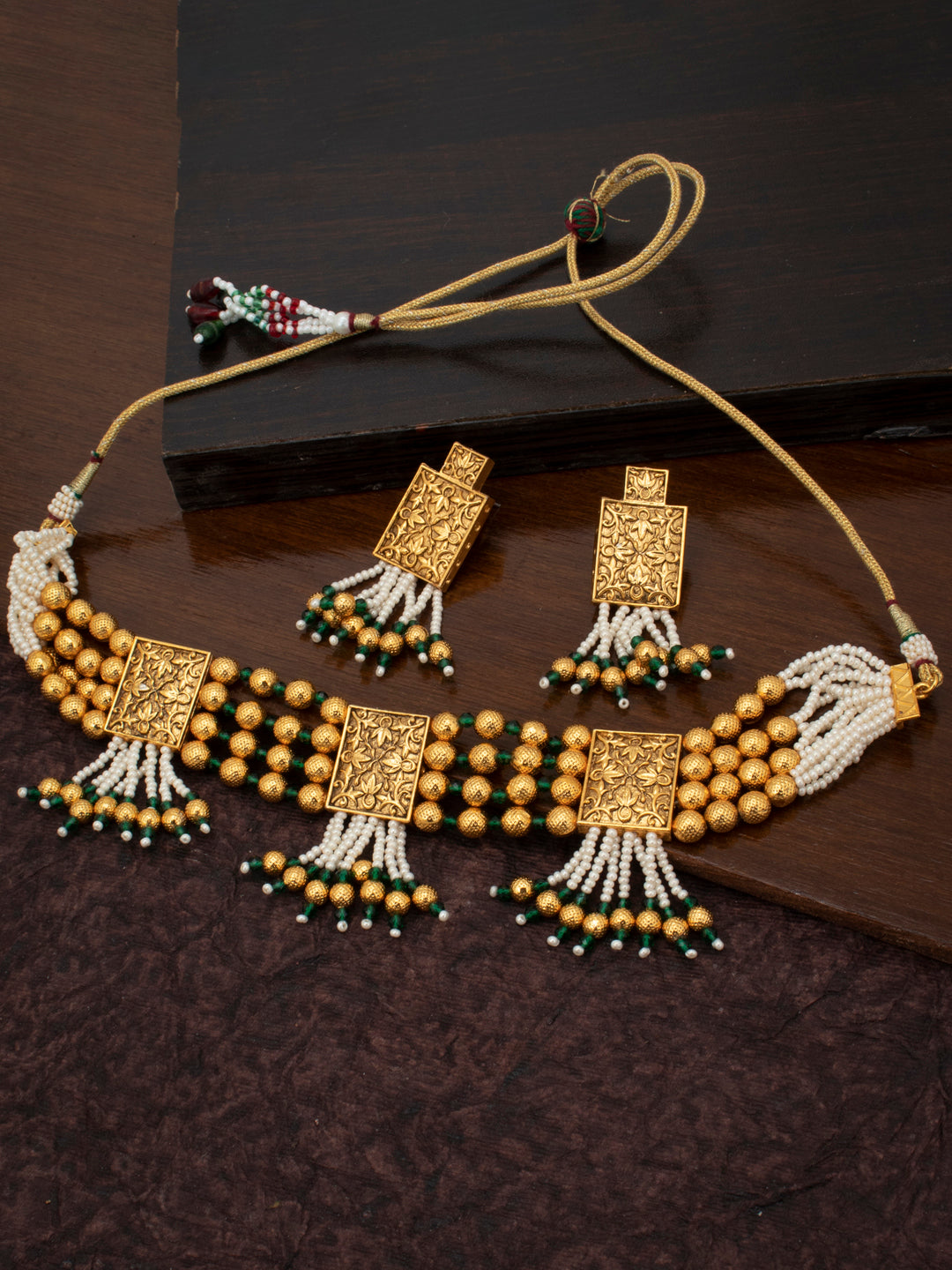 Sukkhi Elegant Gold Plated Pearl Choker Necklace Set for Women (SKR73297)