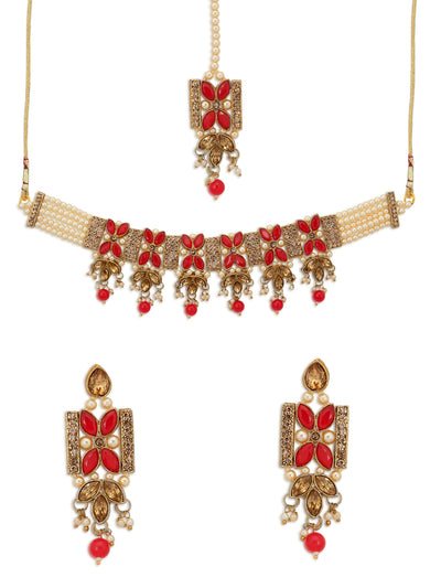 Sukkhi Pretty LCT Gold Plated Pearl Choker Necklace Set for Women