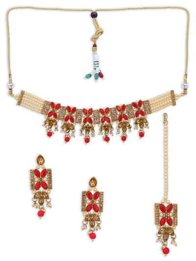 Sukkhi Pretty LCT Gold Plated Pearl Choker Necklace Set for Women
