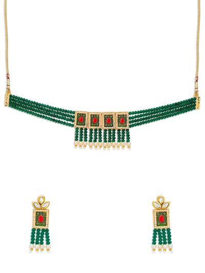 Sukkhi Lovely Pearl Gold Plated Kundan Meenakari Choker Necklace Set for Women (SKR74672)