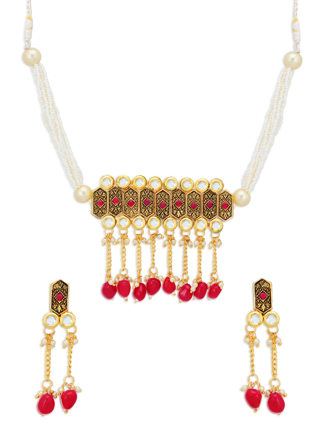 Sukkhi Brilliant Pearl Gold Plated Kundan Choker Necklace Set for Women