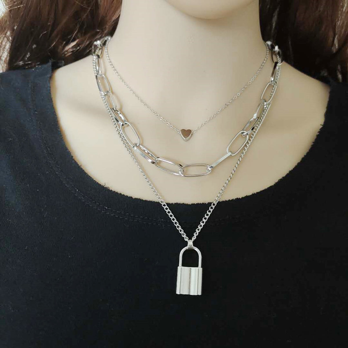 Scintillare by Sukkhi Adorable Rhodium Plated Multi Layered Heart Lock Necklace for Women