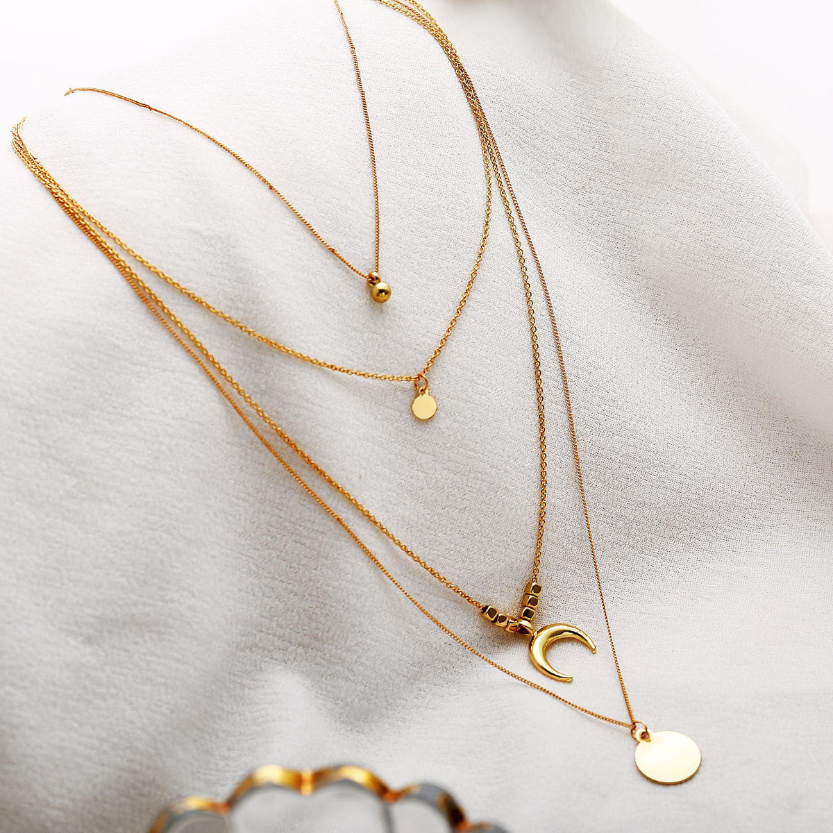 Scintillare by Sukkhi Gold Plated Delicate Moon Multi Layered Necklace for Women