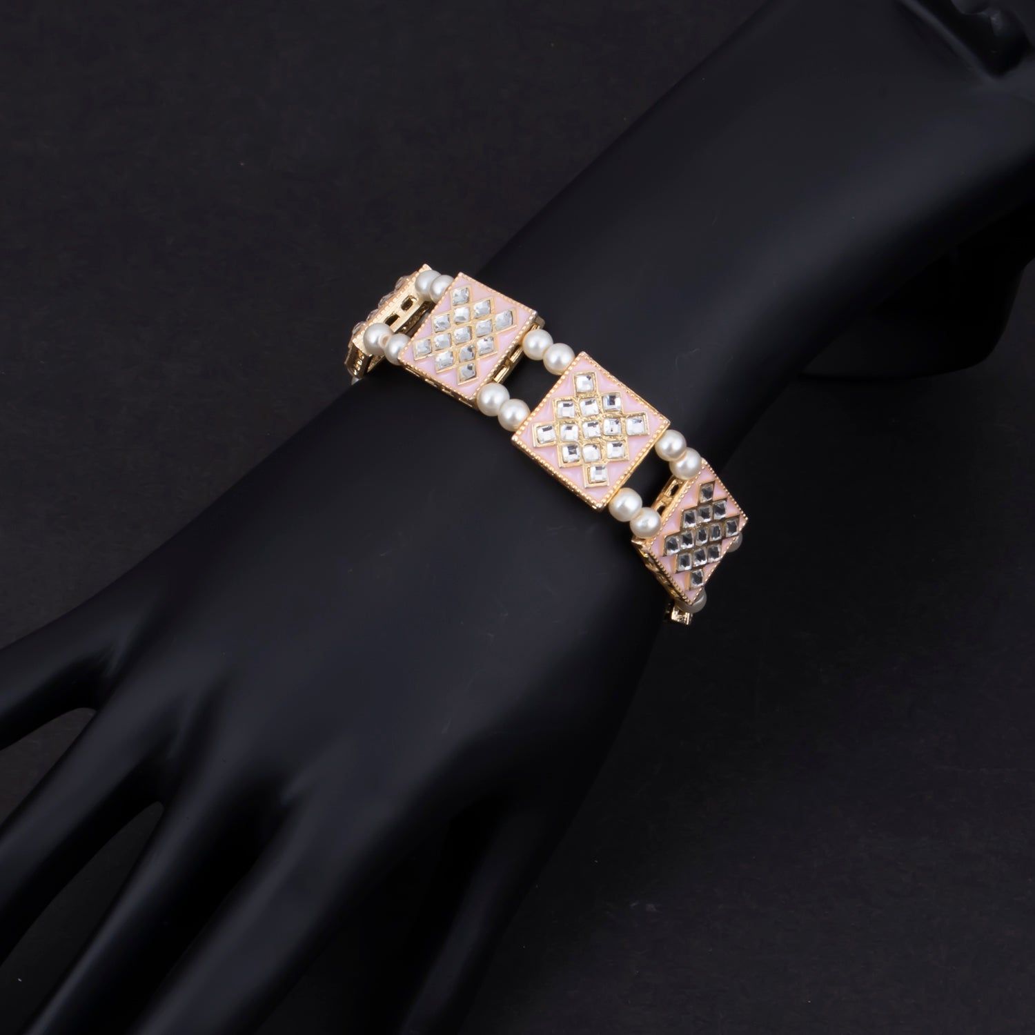Sukkhi Geometrical Gold Plated Kundan & Pearl Braclete For Women
