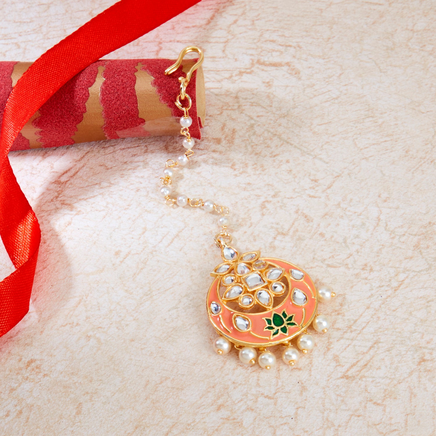 Sukkhi Classy Kundan Gold Plated Meenakari Maangtikka Worn By Karisma Kapoor