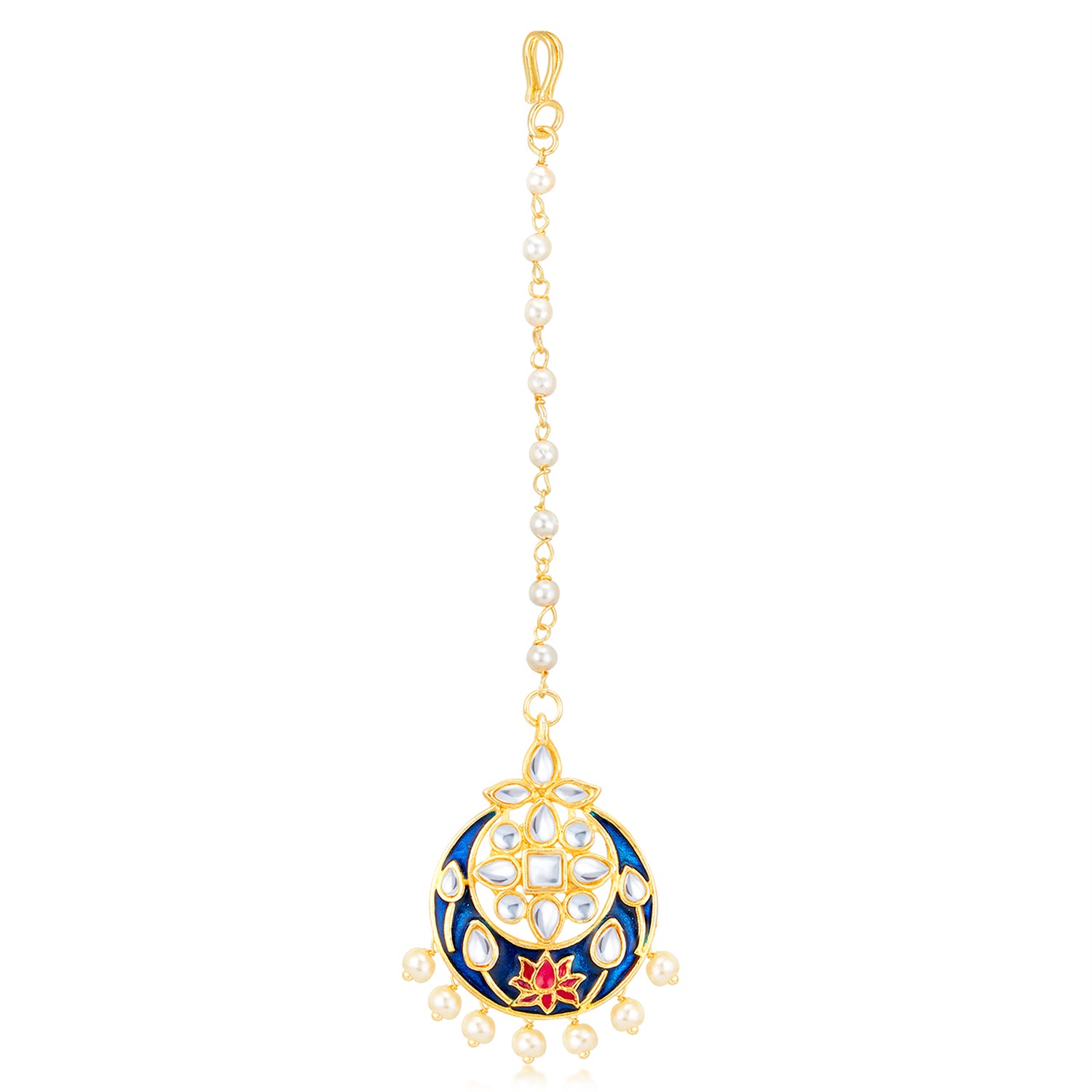 Sukkhi Marvellous Kundan Gold Plated Meenakari Pearl Maangtikka Worn By Karisma Kapoor