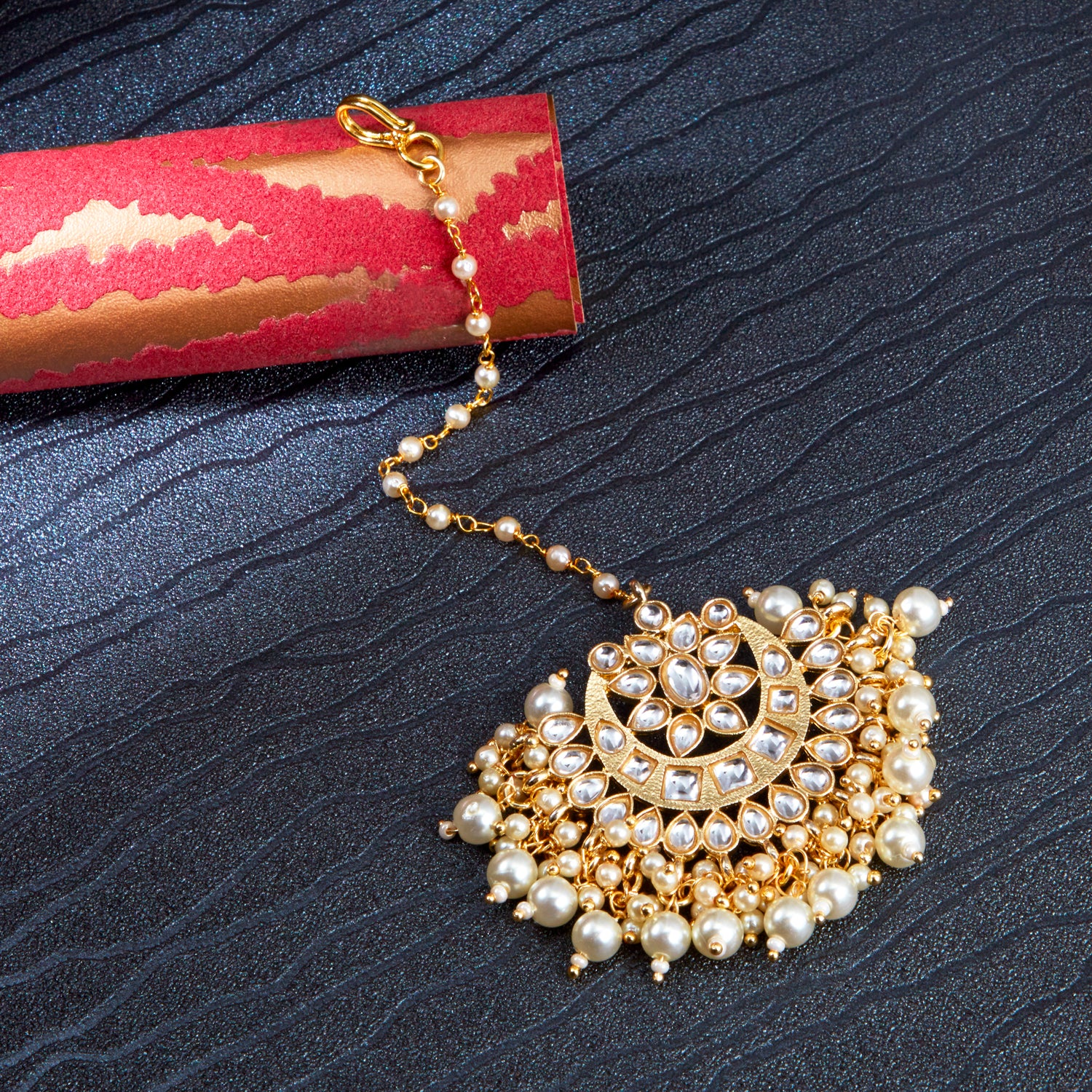 Sukkhi Artistically Kundan Gold Plated Pearl Maangtikka Worn By Karisma Kapoor