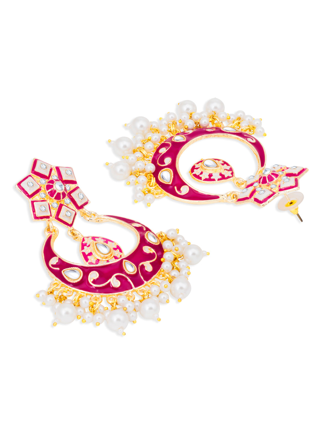 Sukkhi Astonish Pearl Gold Plated Meenakari Chandelier Earring Set for Women (SKR85516)