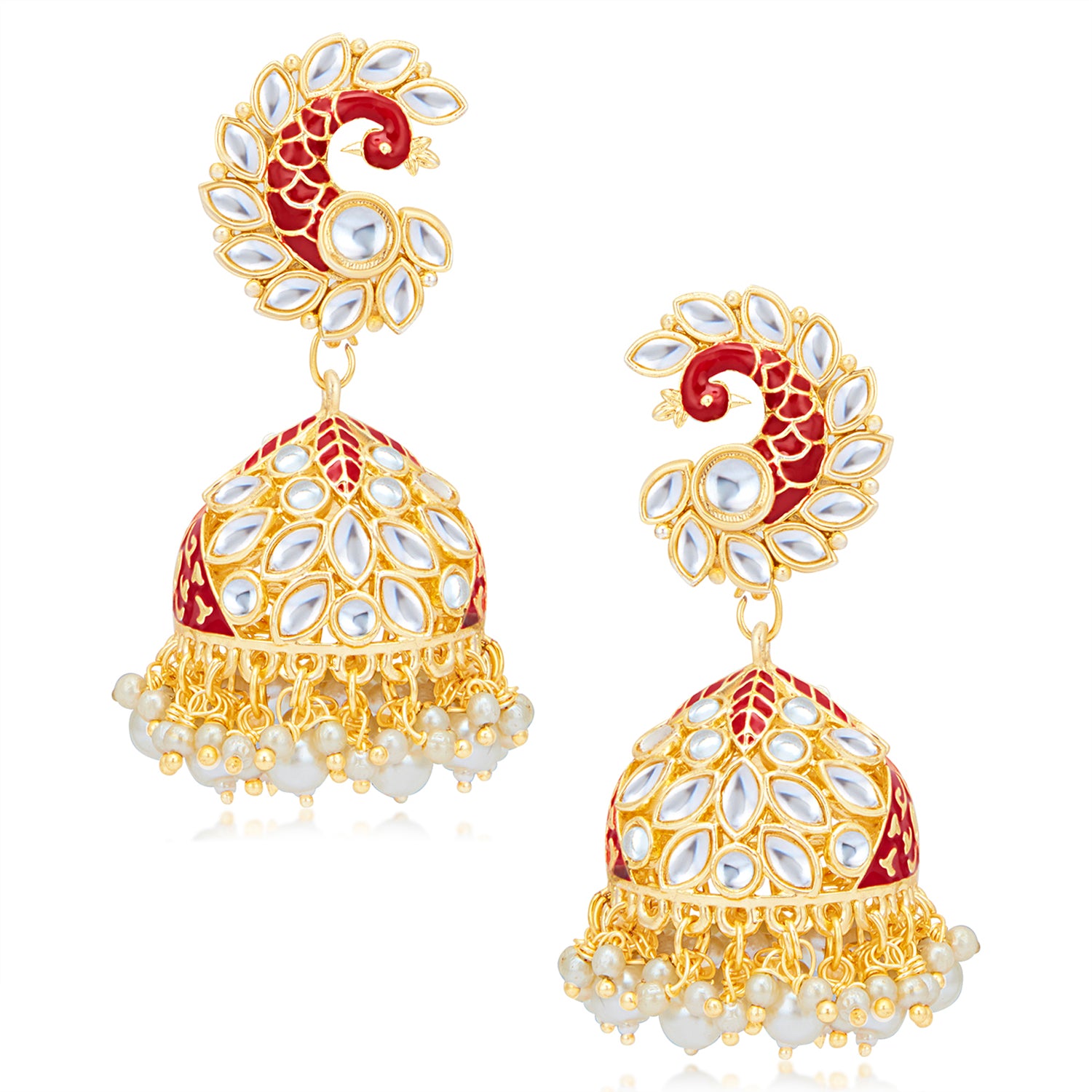 Sukkhi Elegant Kundan Gold Plated Meenakari Jumki Earring Set for Women (SKR85521)