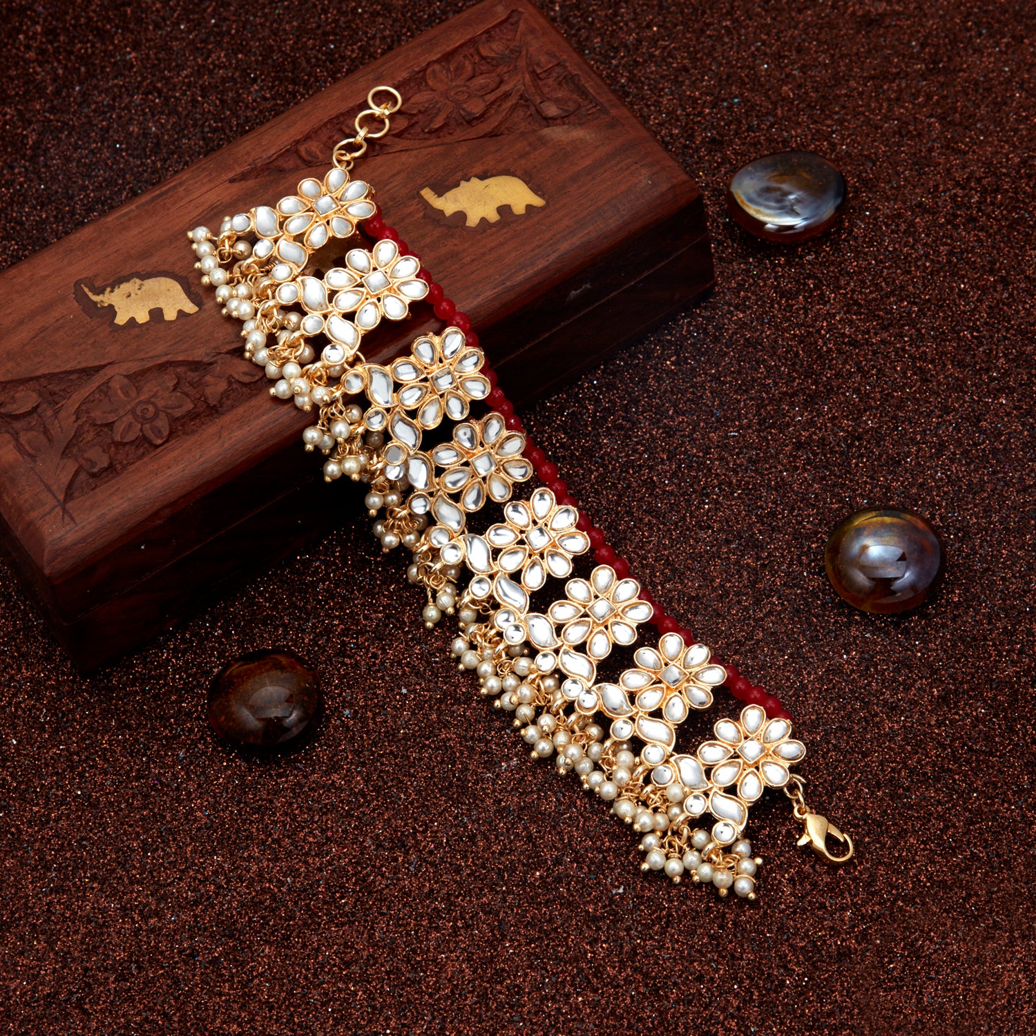 Sukkhi Glorious Kundan Gold Plated Pearl Bracelet Worn By Karisma Kapoor