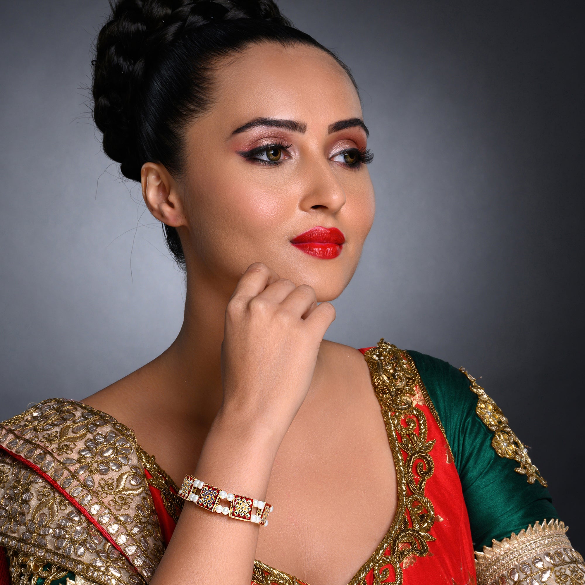 Sukkhi Modish Pearl Gold Plated Meenakari Bracelet Worn By Karisma Kapoor