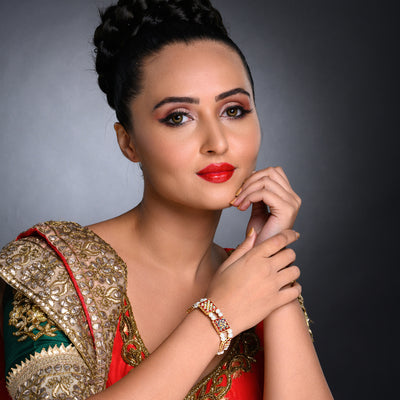 Sukkhi Modish Pearl Gold Plated Meenakari Bracelet Worn By Karisma Kapoor
