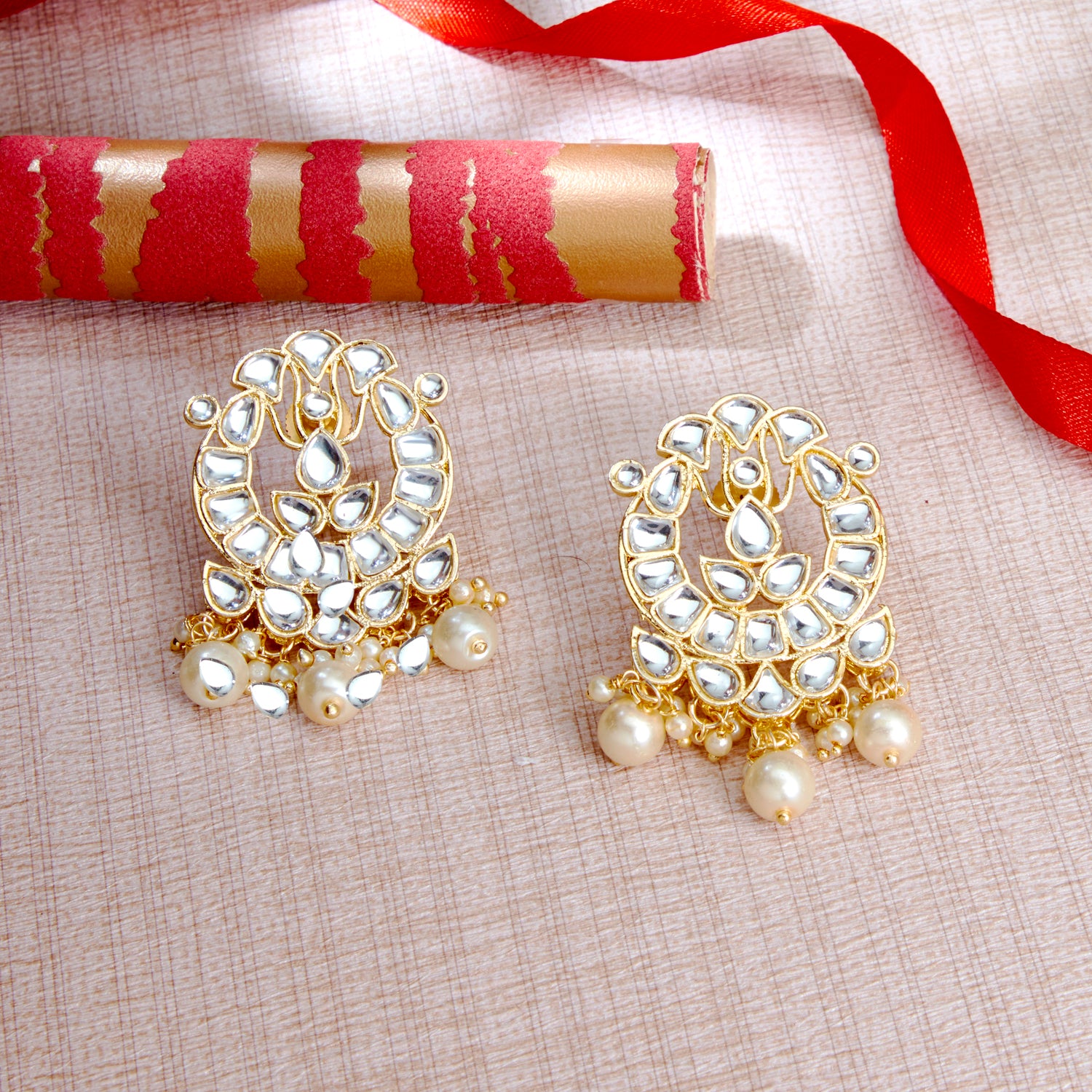 Sukkhi Antique Kundan Gold Plated Pearl Drop Earring Set Worn By Karisma Kapoor