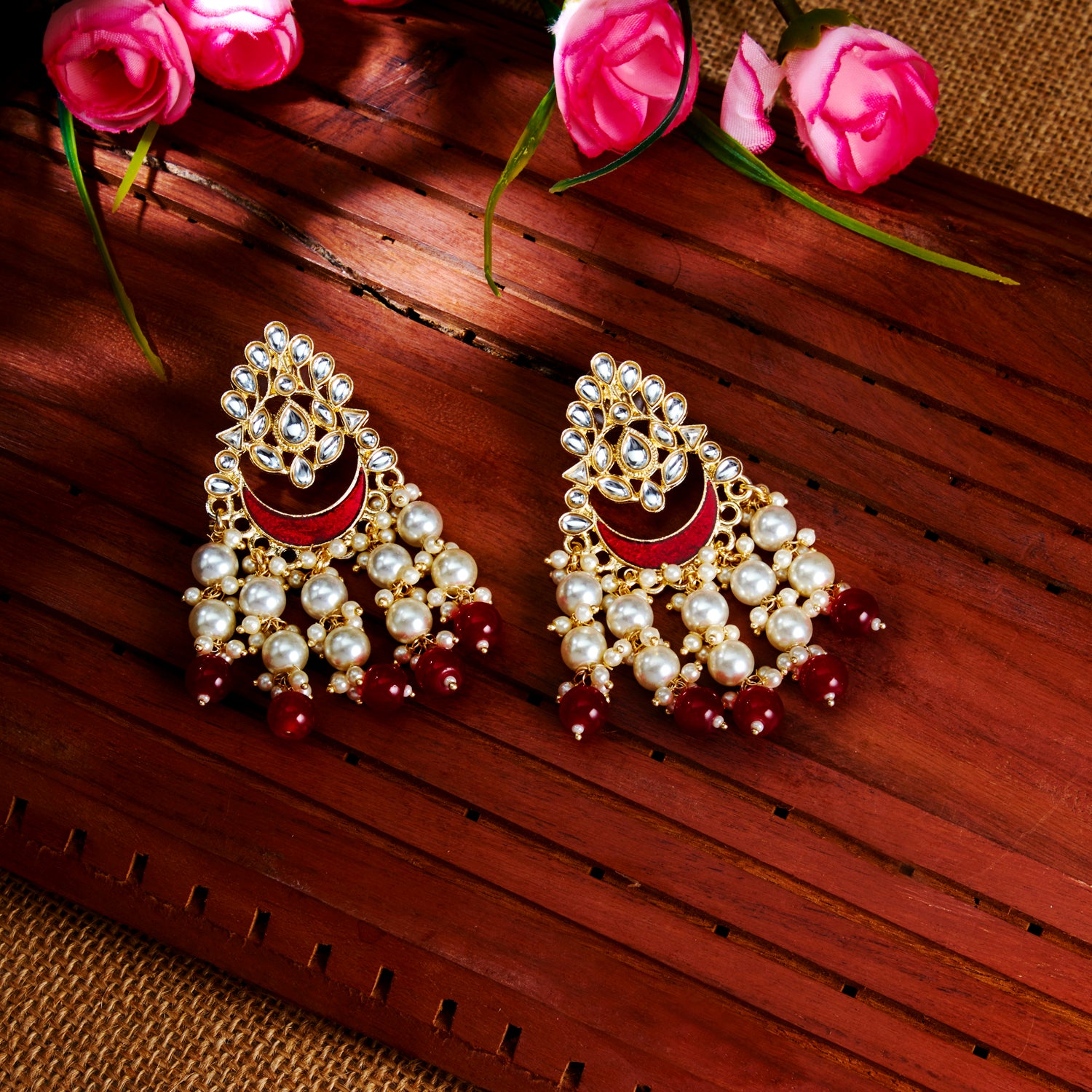 Sukkhi Fabulous Kundan Gold Plated Pearl Chandelier Earring Set Worn By Karisma Kapoor